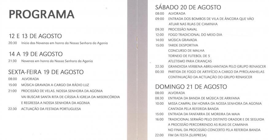 Programa das Festas em Honra da Nossa Senhora da Agonia