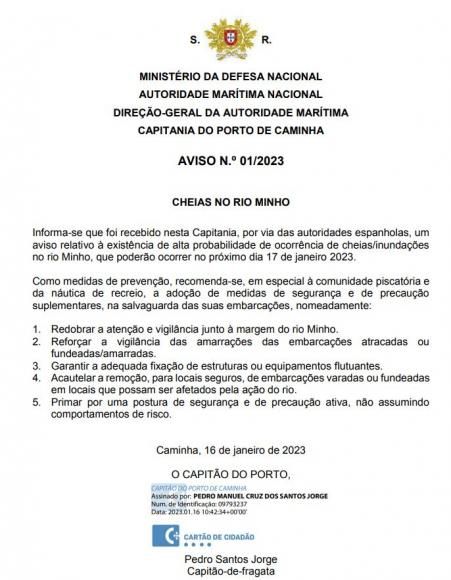 Aviso - Cheias no Rio Minho