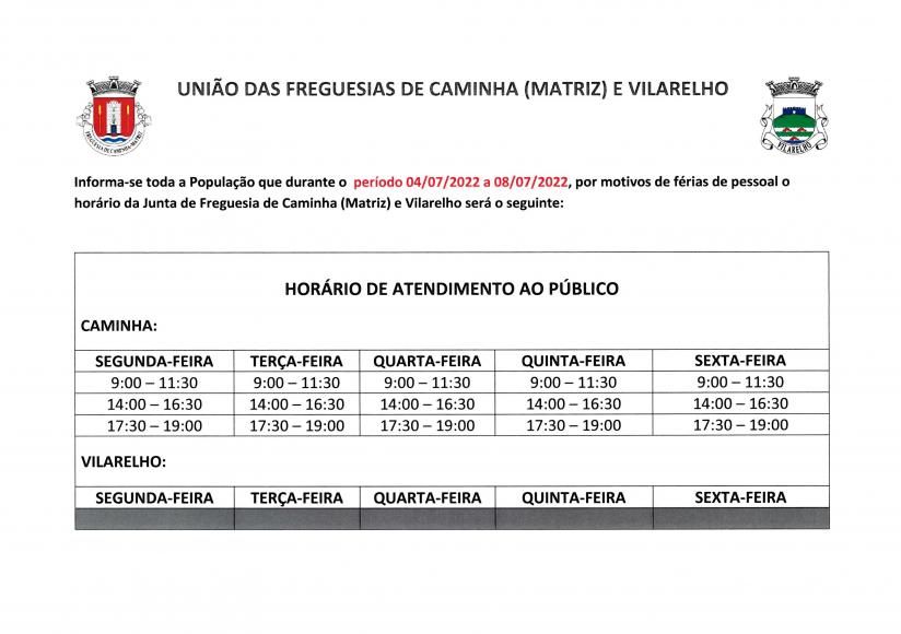 HOR&Aacute;RIO DE ATENDIMENTO AO P&Uacute;BLICO